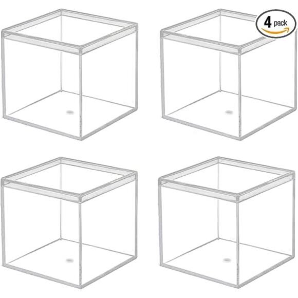 Clear Acrylic Box with Lid, 4 Pack 4x4x4 inches Clear Plastic Box for Organize - Picture 8 of 8